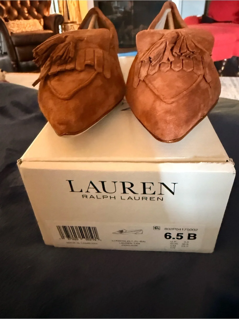 Lauren Ralph Lauren Londyn fringed suede pointed toe ballet flat. Tan. Size 6.5B